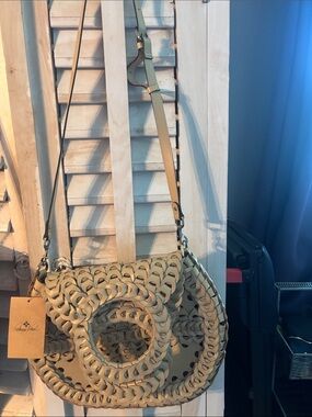 Patricia Nash Woven Circular Crossbody Bag in Light Tan